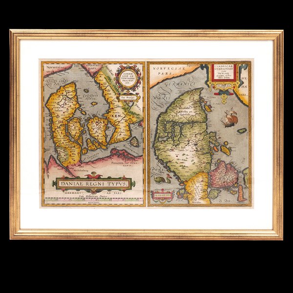 Ortelius Danmarkskort udgivet år 1584. Tidligste version. Mål med ramme: 51x64cm