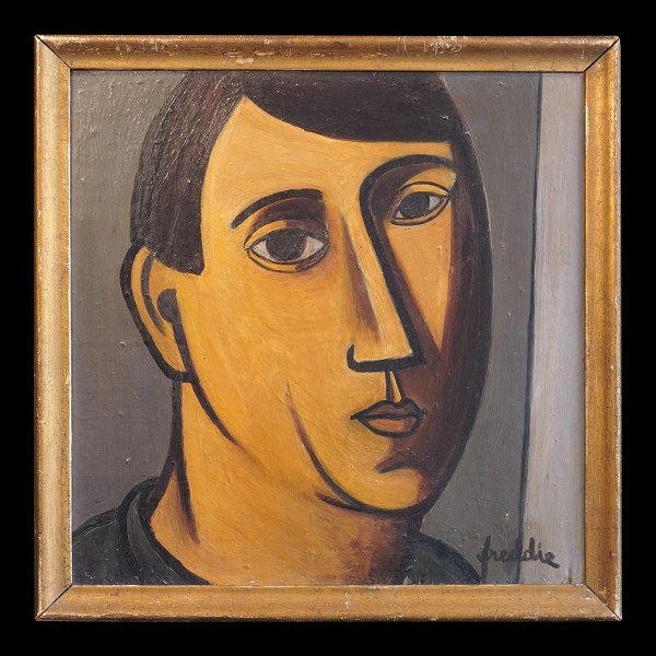 Wilhelm Freddie, Denmark, 1909-95, oil on wood. Very early self portrait signed and dated 1926-27. Visible size: 38x37cm. With frame: 43x42cm
