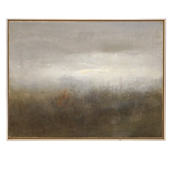 Albert Bertelsen, 1921-2019, olie på lærred. "Drømmelys - Tidlig Morgen". 
Signeret og dateret 1984. Lysmål: 61x80cm. Med ramme: 64x83cm