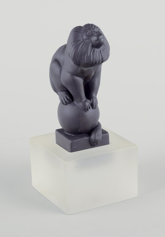 Pia Langelund for Royal Copenhagen. Black bisquit, monkey figurine.