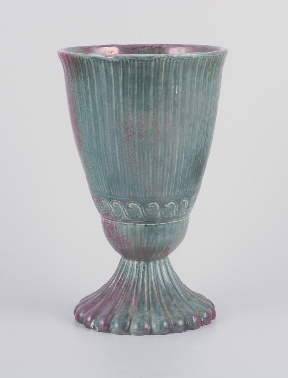 E.B.S. Klint, Danish ceramist. Unique ceramic vase.
Glossy glaze in violet and green hues.