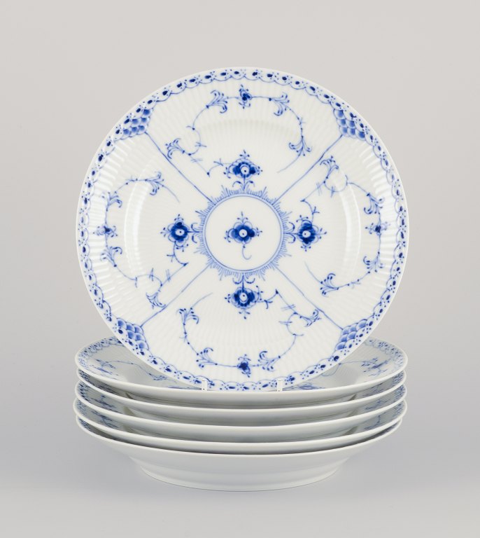 Royal Copenhagen, Blue Fluted Half Lace, a set of six lunch plates.