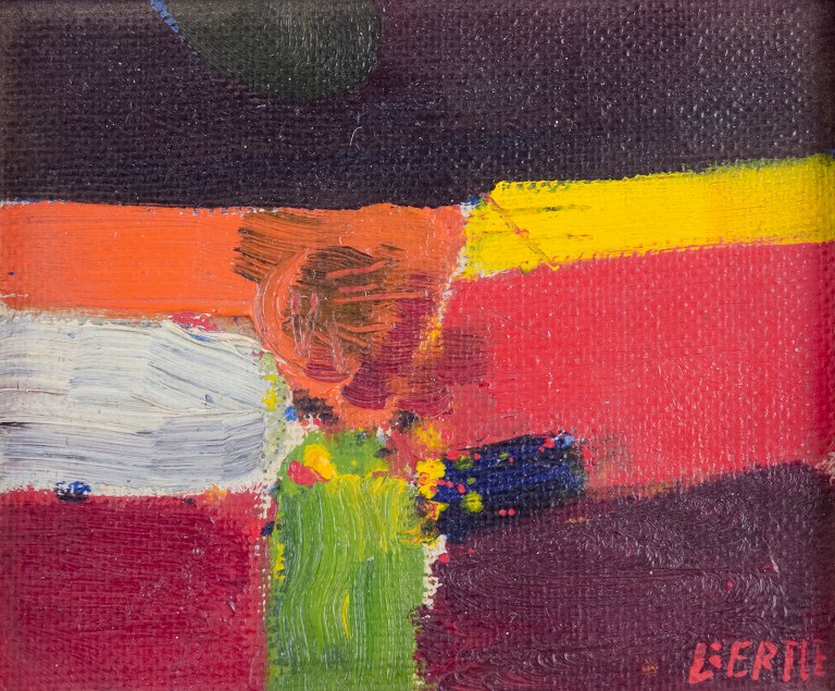 Lars Bertle, Swedish artist.
Oil on board.
Abstract composition. Coloristic palette.