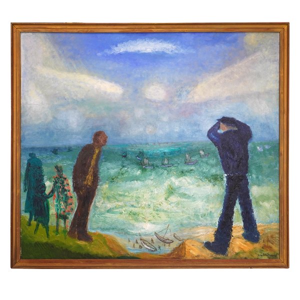 Jens Søndergaard, 1895-1957, oil on canvas. Signed and dated 1947. "Storm at sea". Visible size: 128x147cm. With frame: 137x156cm