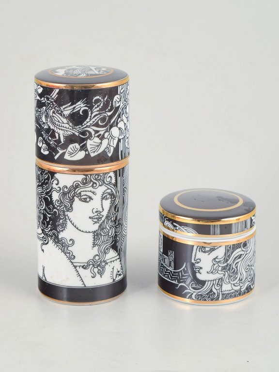 Hollóháza Porcelænsfabrik, 2 lågkrukker.