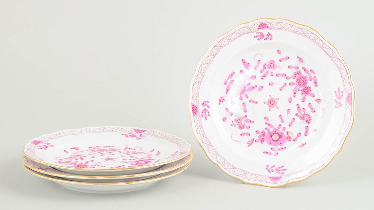Meissen, "Pink Indian flower" sæt på fire frokosttallerkener.