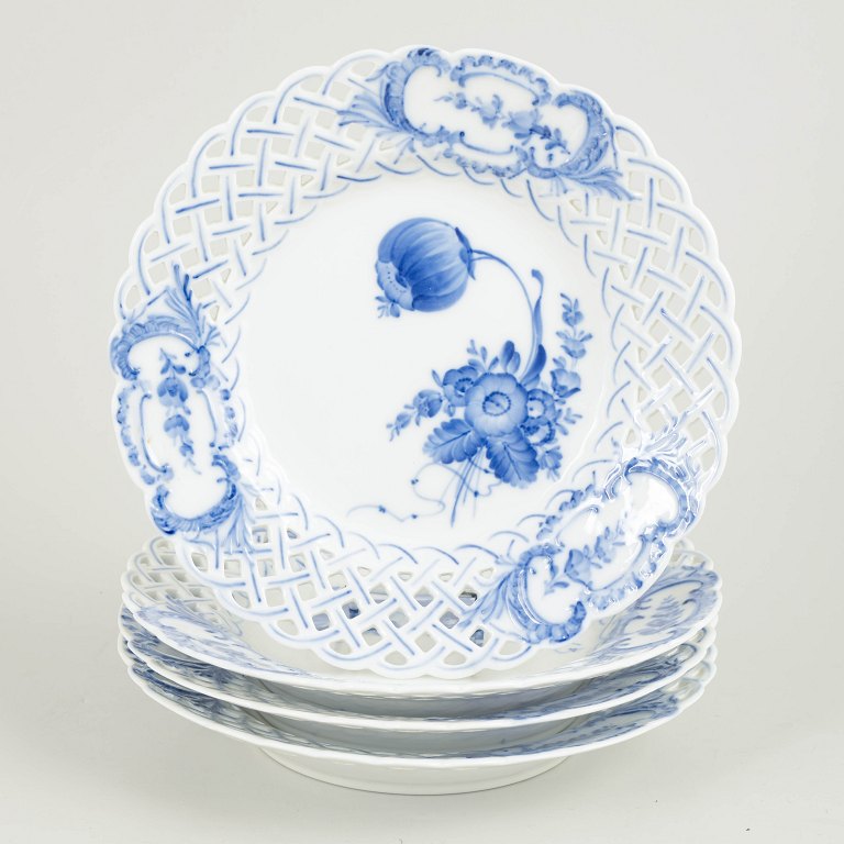 Royal Copenhagen Blå Blomst, sæt af fire frokosttallerkener.
