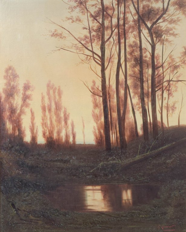 V. Laurent, oliemaleri på lærred, fransk kunstner.