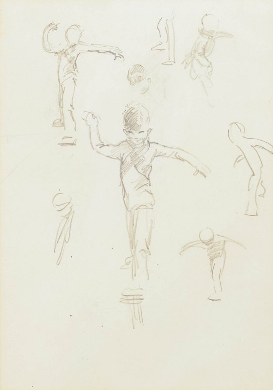 Eileen Alice Soper, "Sliding on the Ice I", tegning, listet britisk kunstner.