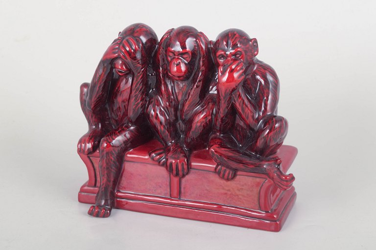Martyn Alcock for Royal Doulton, figurgruppe med tre vise aber.