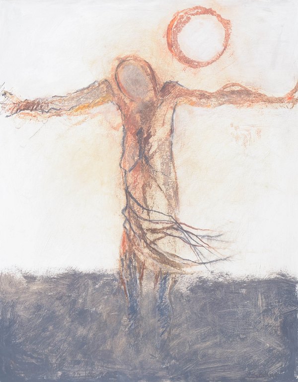 Nis Schmidt, "Salme", mixed media på papir, listet dansk billedkunstner.