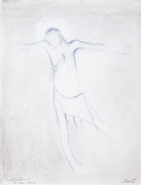 Nis Schmidt, "Påske I", mixed media på papir, listet dansk billedkunstner.